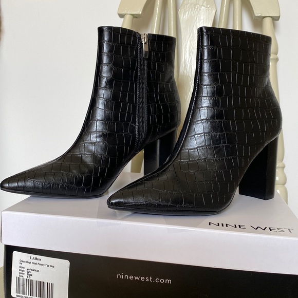 Nine West Shoes - Croco High heel pointy toe Bootie